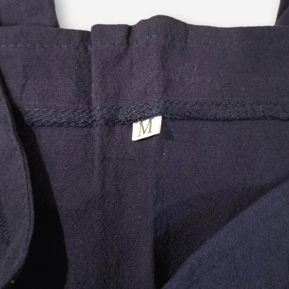 Linen Navy Blue Cropped Overalls, Medium - Picture 6 of 6